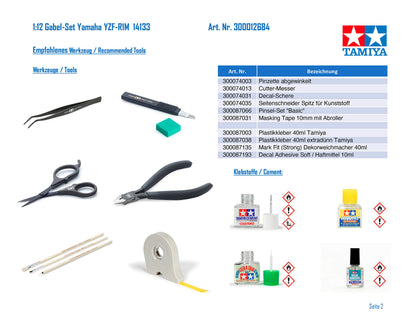 TAMIYA 1/12 Scale Model Detail Parts Set Yamaha YZF-R1M Front Fork