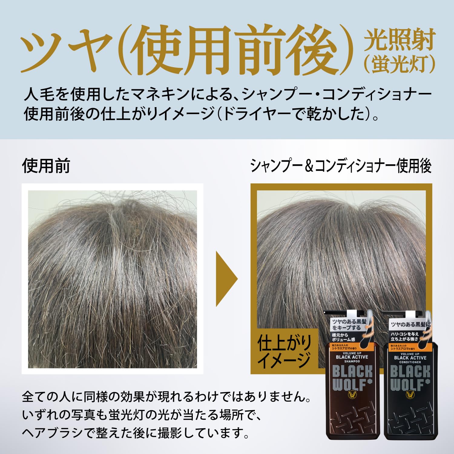 BLACK WOLF Volume Up Black Active Conditioner 380mL for Shiny Hair