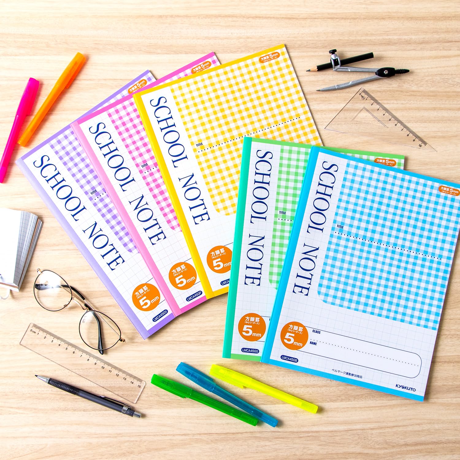 Kyokuto School Notebook 5mm Graph Semi A4 Yellow Checkered Design