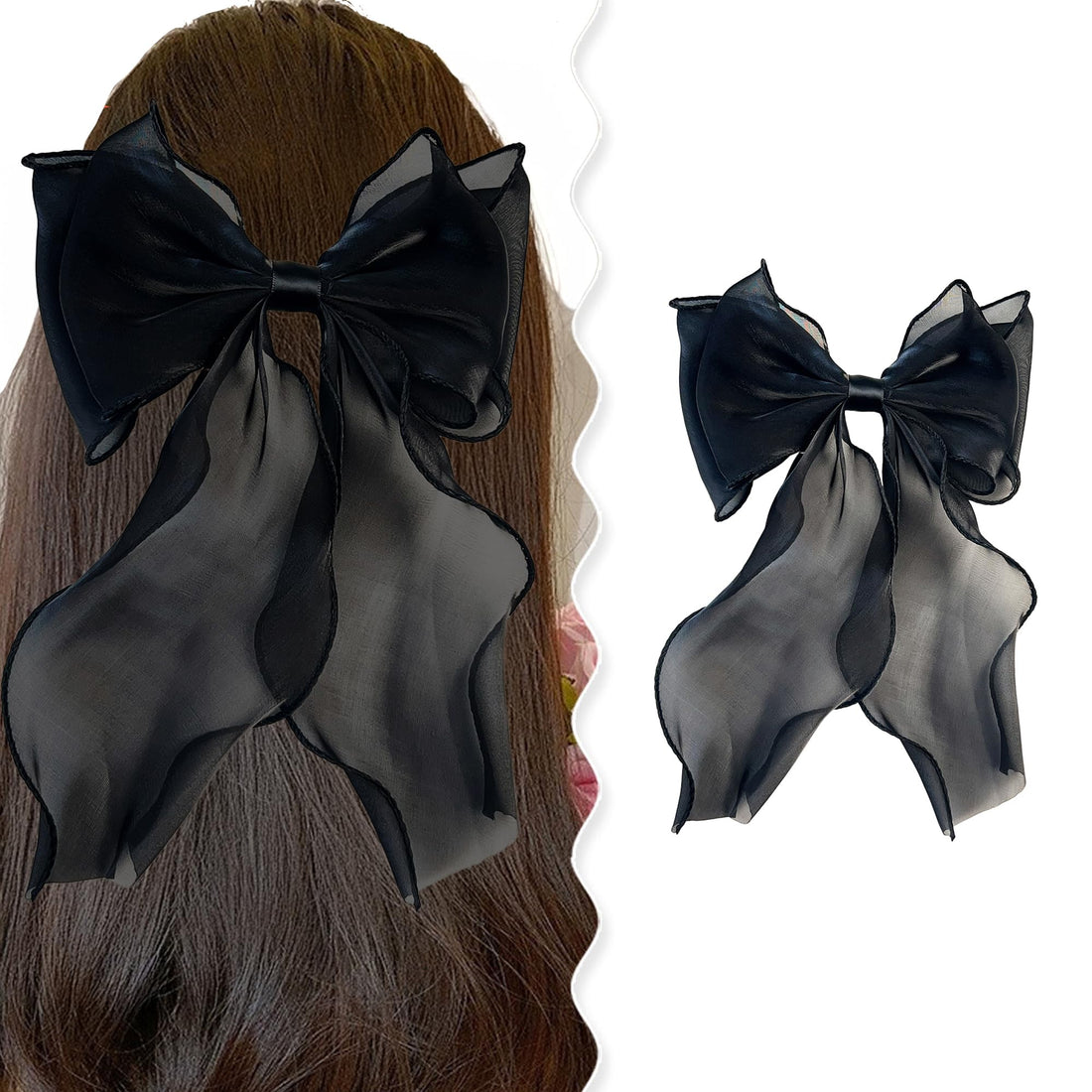 G Triger Sheer Ribbon Hair Clip Black Unique Lolita Accessory