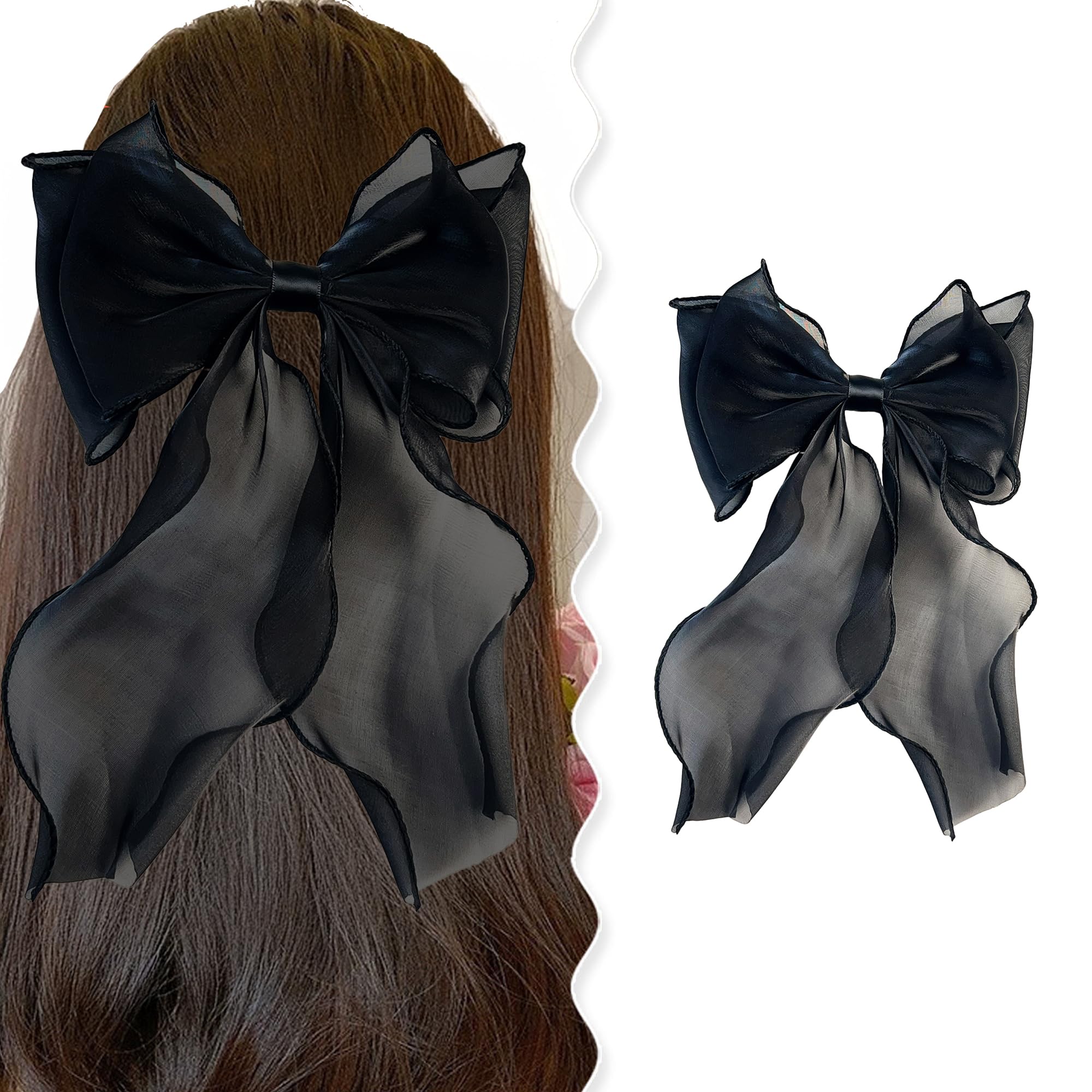 G Triger Sheer Ribbon Hair Clip Black Unique Lolita Accessory