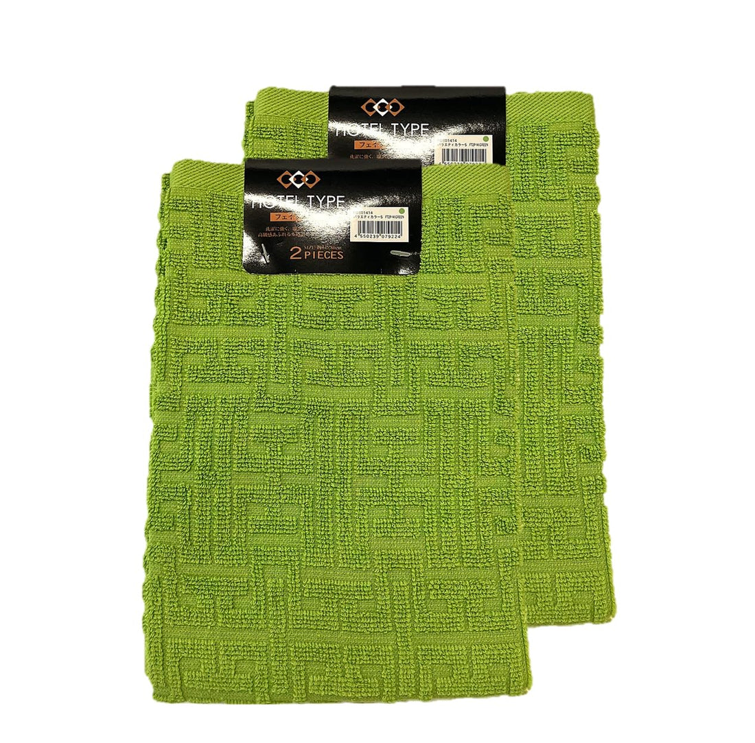 Hayashi Hotel-Type Face Towels, Variety Color 5, Moss Green, 34 × 80 cm, 2-Piece Set × 2 (4 Towels)