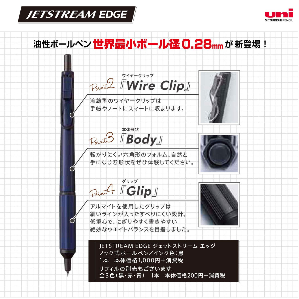 uni Jetstream Edge 0.28mm Ballpoint Pen White Red Smooth Writing