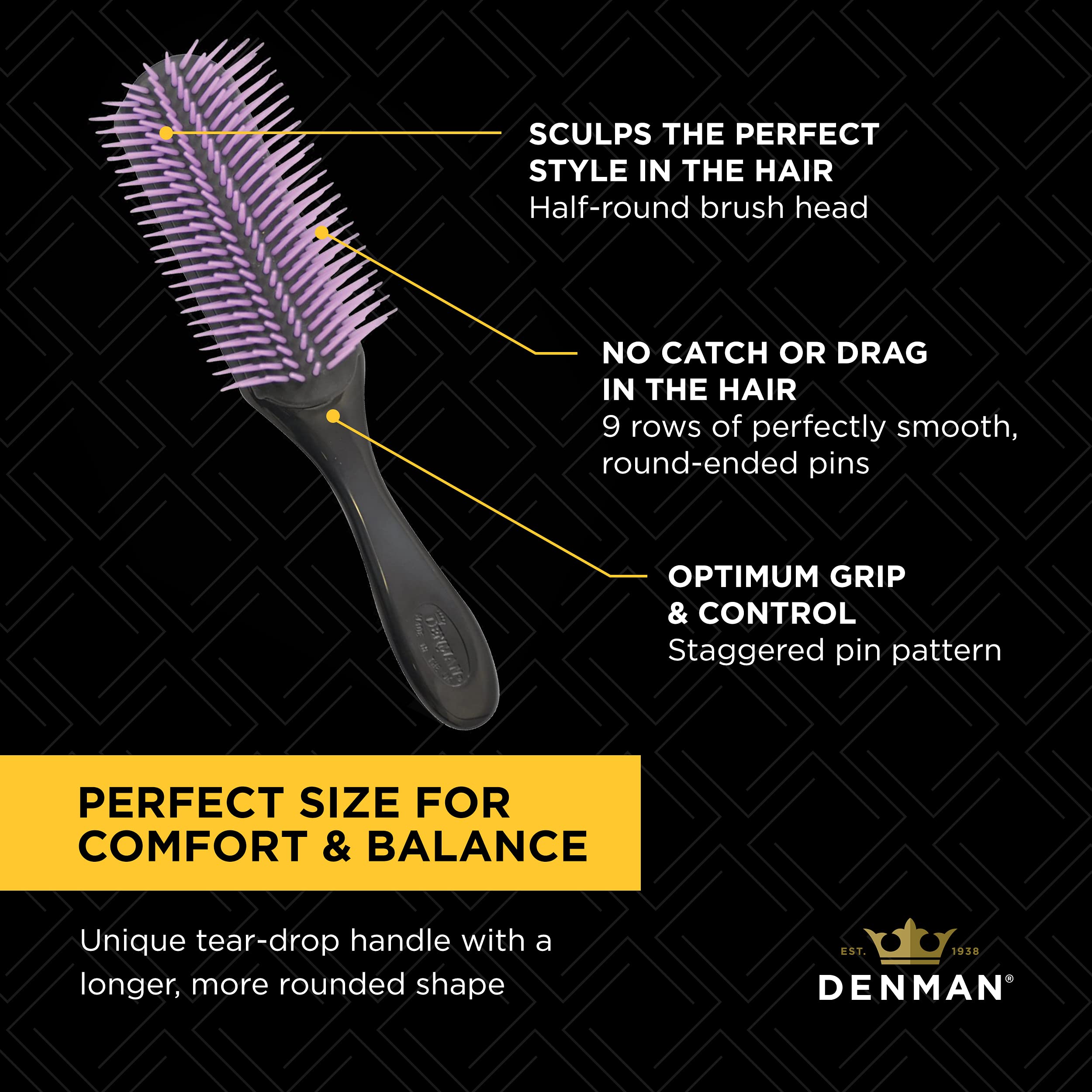 Denman Hair Brush Black and Purple for Effortless Styling