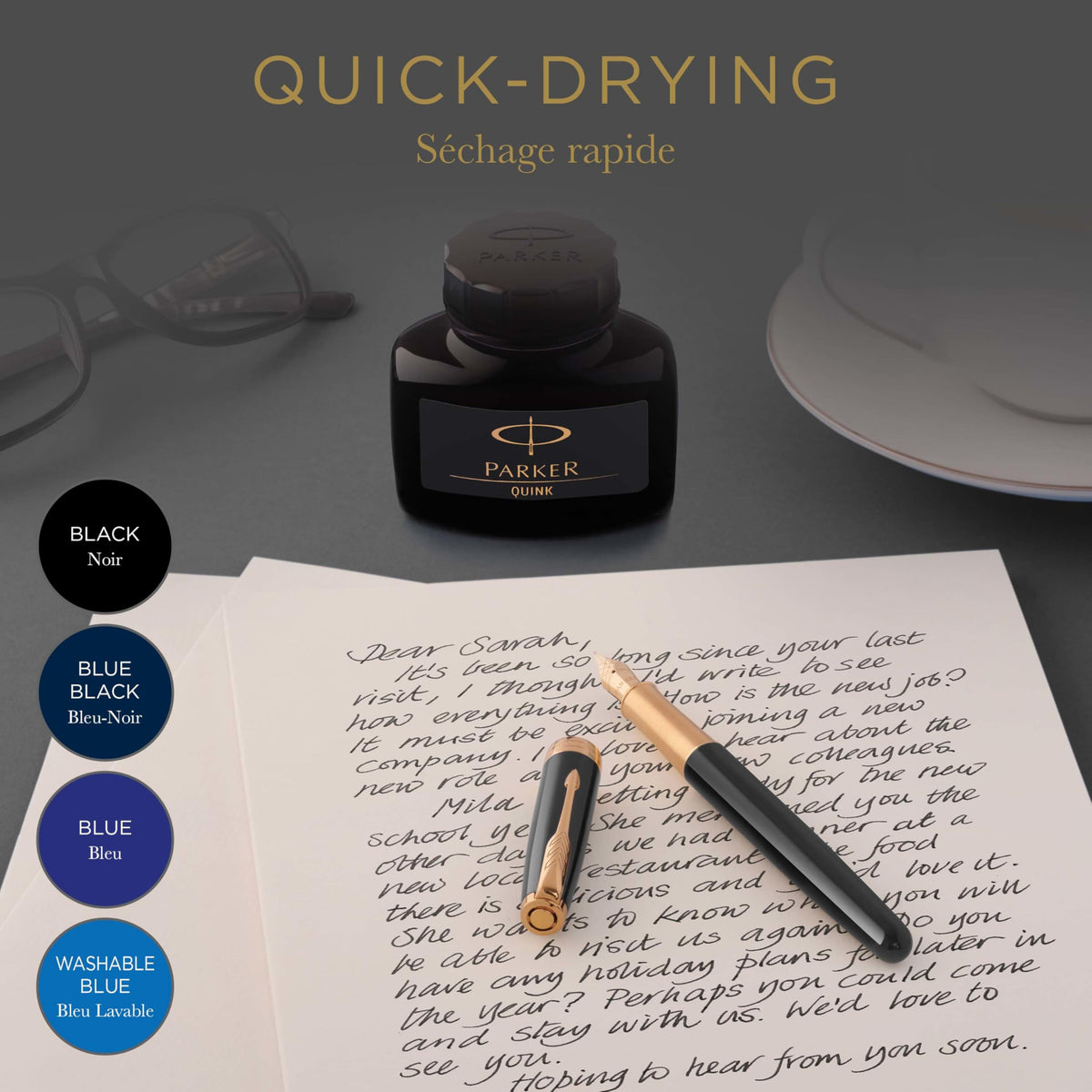 PARKER Quink Bottle Ink Blue 30ml for Smooth Writing