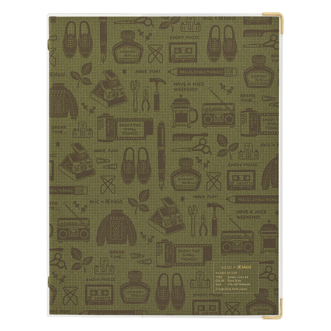 Kleid Carnet-classeur eric×kleid A5, quadrillé 2 mm, 8 trous, olive
