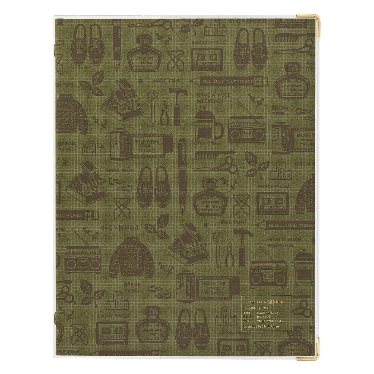 Kleid A5 2mm Grid Binder Notebook Olive Color