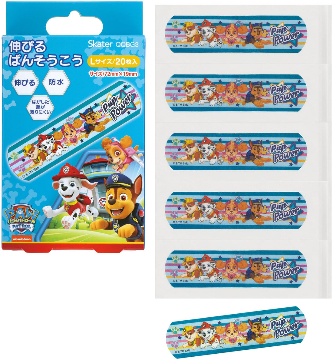 Skater Waterproof Bandages for Kids Paw Patrol L Size 20 Count