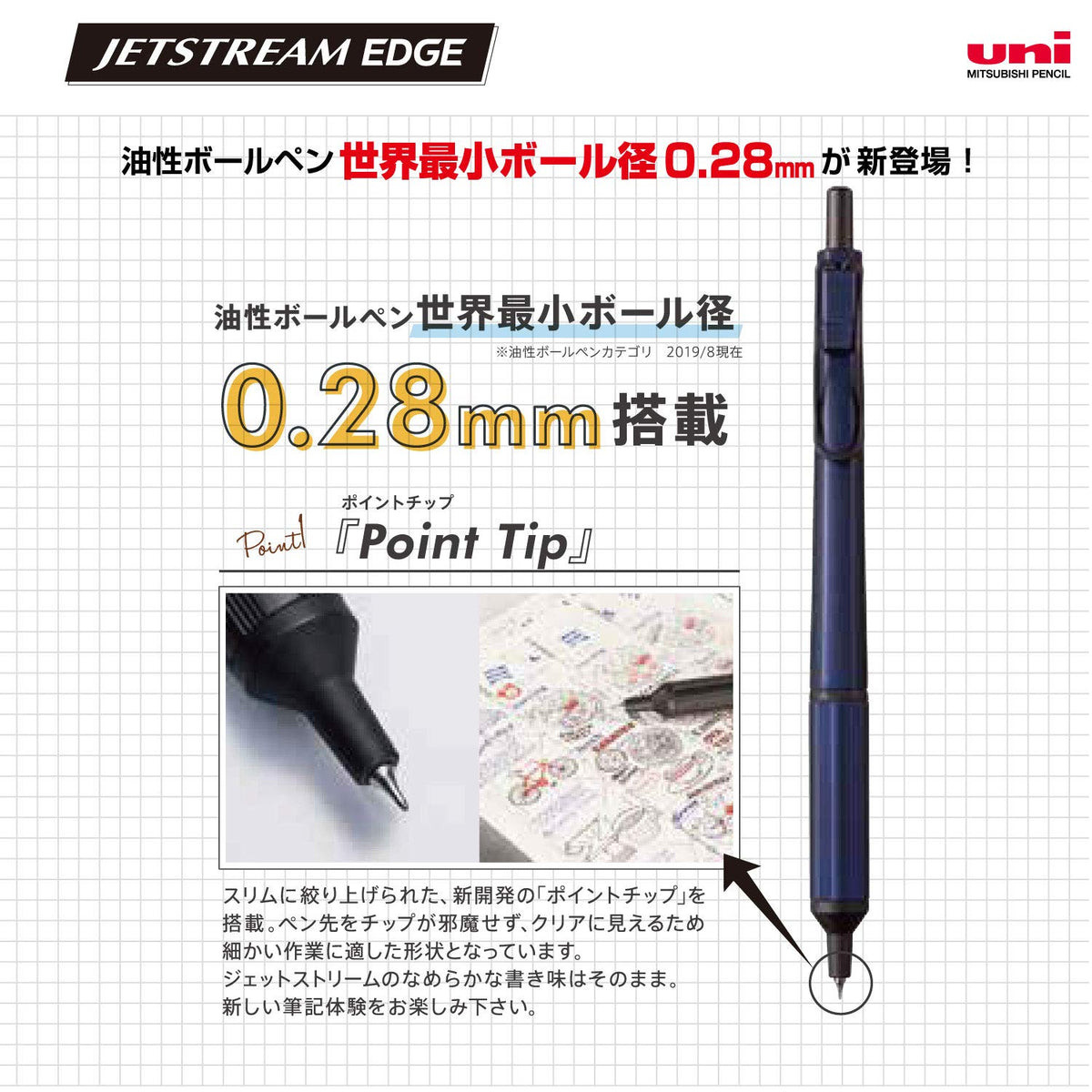 uni Jetstream Edge 0.28mm Ballpoint Pen White Red Smooth Writing