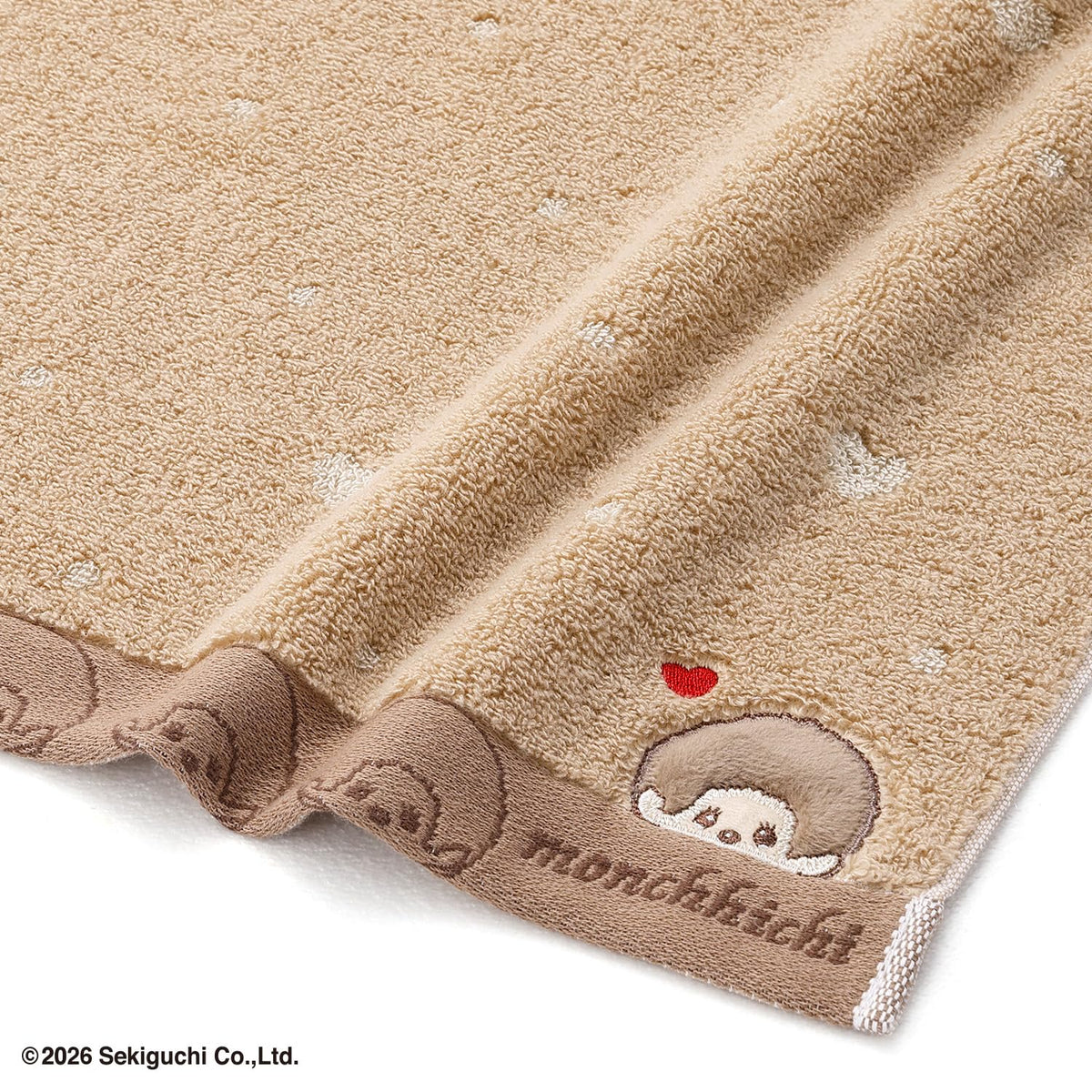 Monchhichi Dot Heart Face Towel Brown Soft and Cute 34x80cm