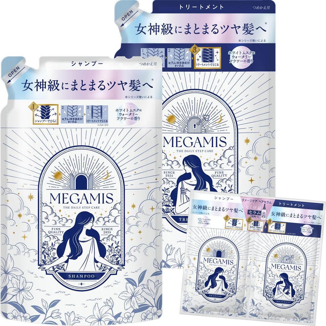 MEGAMIS Shampoo and Treatment Set with Trial Sachet 360ml Each