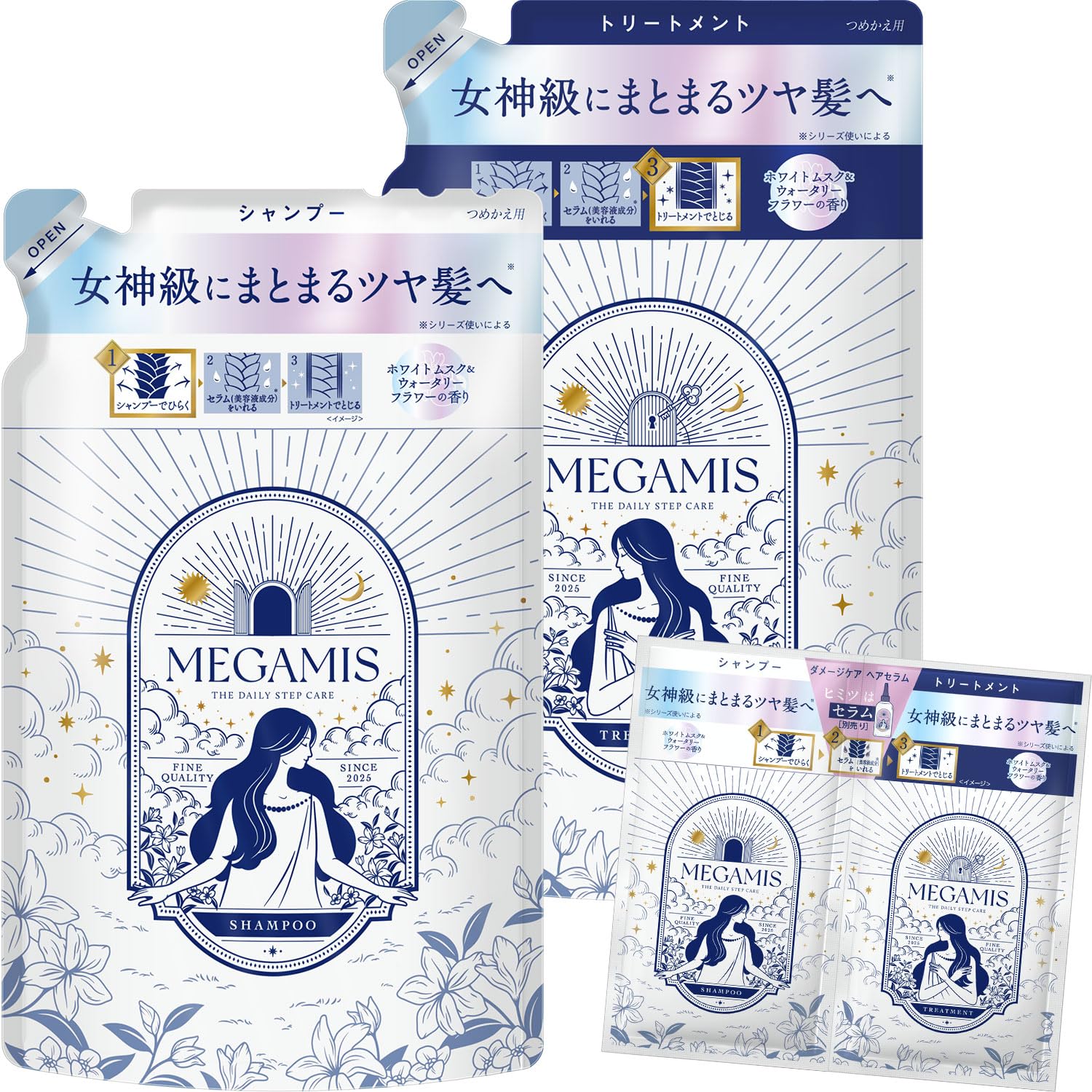 MEGAMIS Shampoo and Treatment Set with Trial Sachet 360ml Each