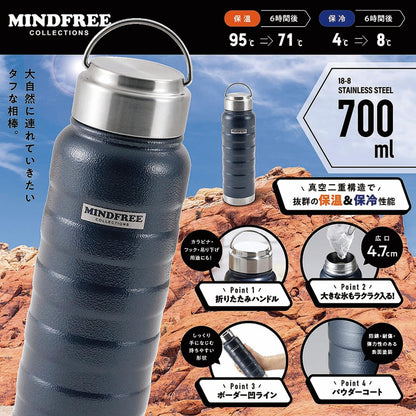Kakusee Vacuum Insulated Water Bottle 700ml Navy with Handle