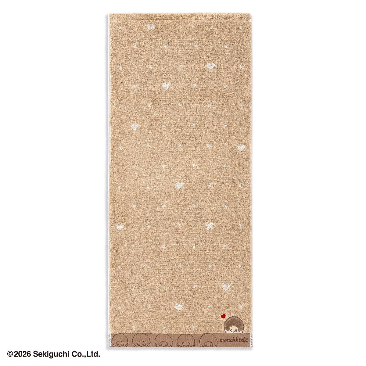 Monchhichi Dot Heart Face Towel Brown Soft and Cute 34x80cm