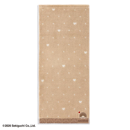 Monchhichi Dot Heart Face Towel Brown Soft and Cute 34x80cm
