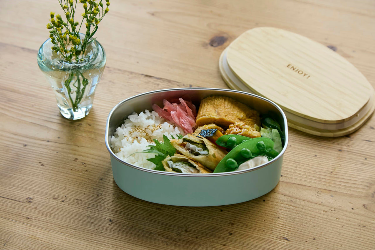 nonoji Stainless Steel Oval Lunch Box with Wooden Lid