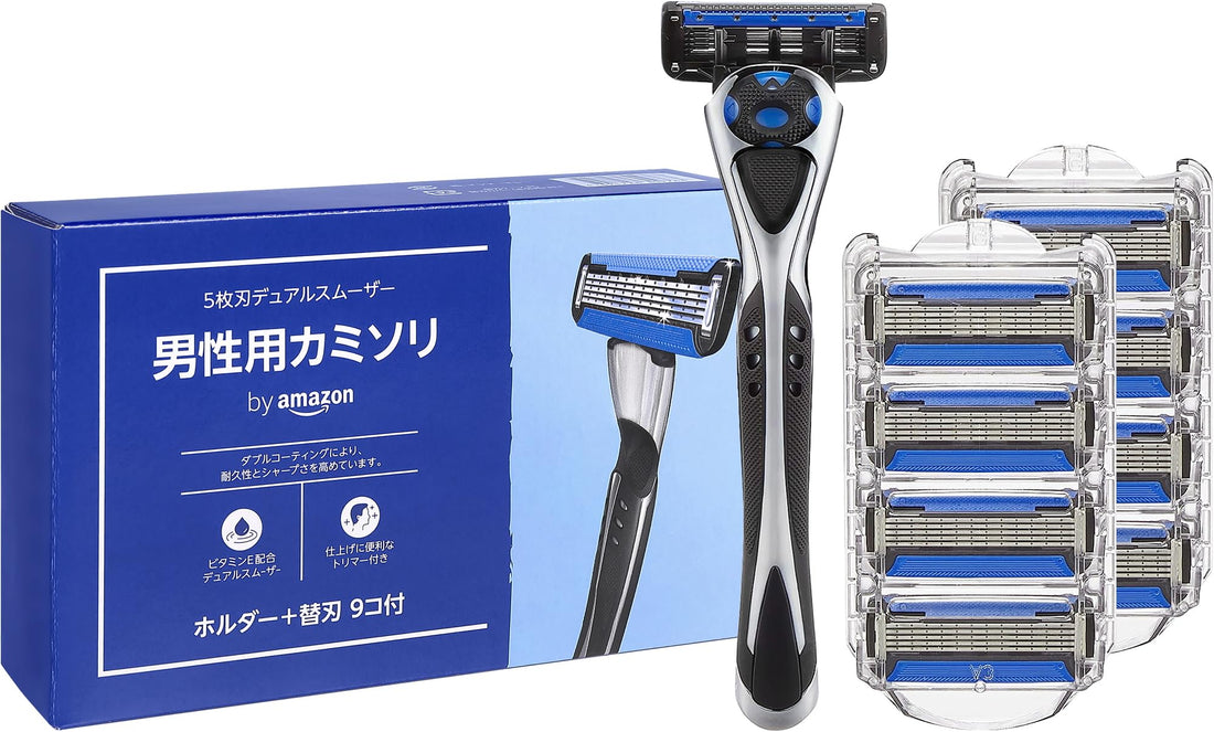 by Amazon 5-Blade Dual Smooth Razor for Men with 8 Replacement Blades