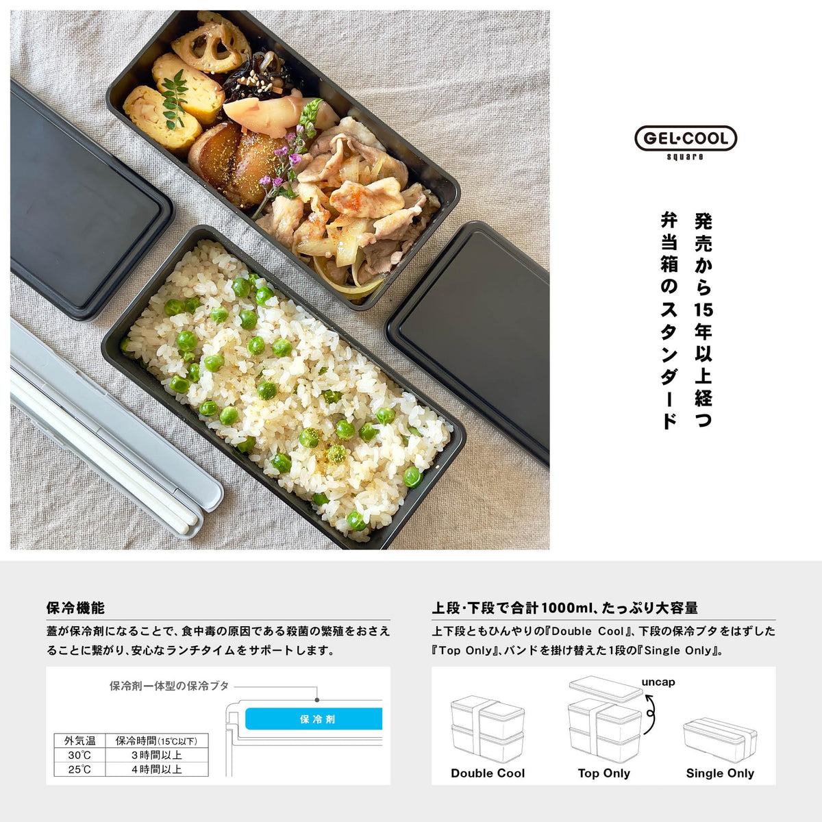 Miyoshi Seisakusho GEL-COOL Square Lunch Box with Ice Pack 1000ml Navy