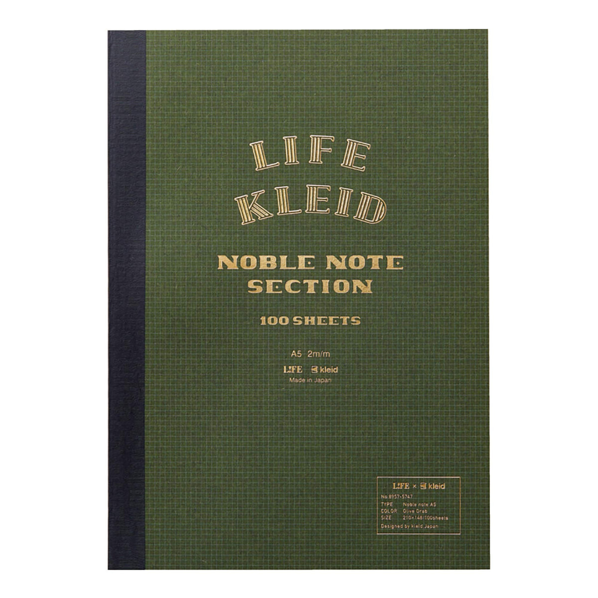 Kleid Noble Notebook Olive A5 2mm Grid for Elegant Writing