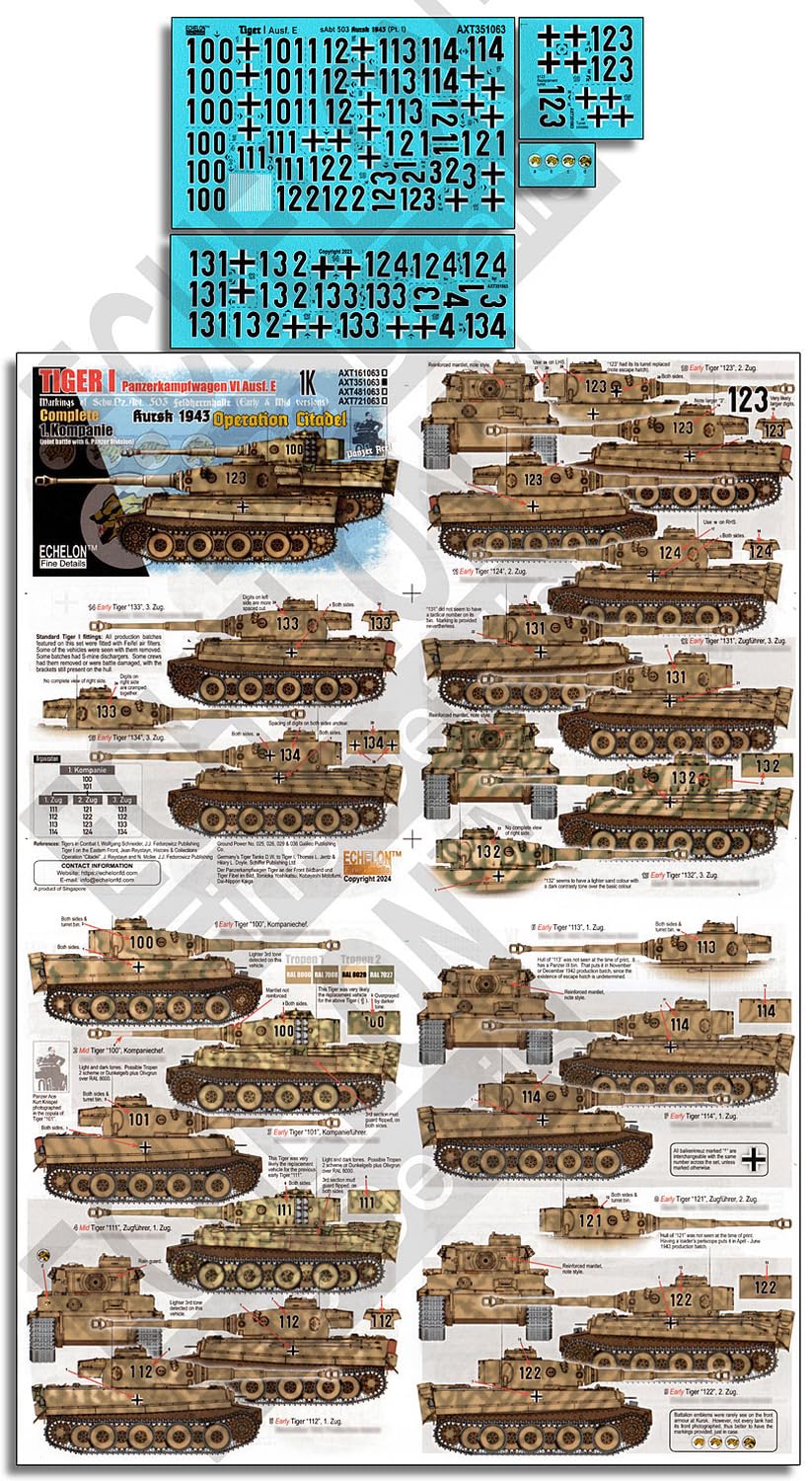 ECHELON 1/35 German Tiger I Tank Decal Set for Model Kits