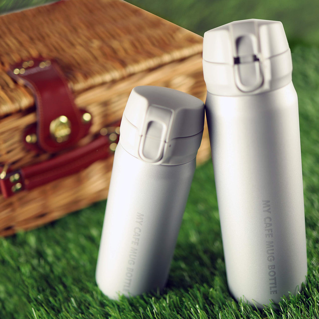 Pearl Metal My Cafe Mug One-Touch Vacuum Insulated Bottle, Matte Silver 350ml