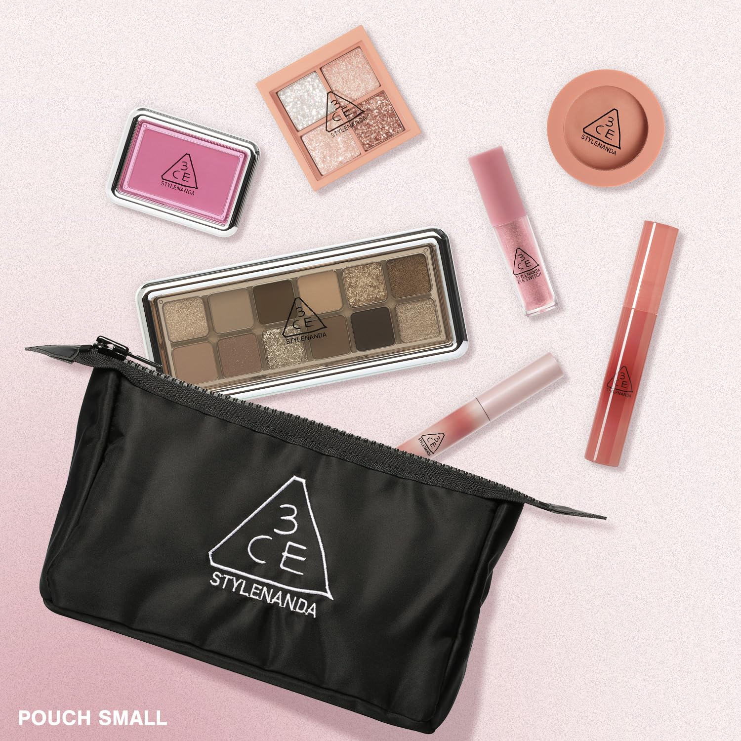 3CE Small Pink Lumoar Cosmetic Pouch for Travel and Daily Use
