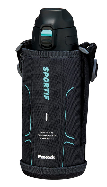 ピーコック魔法瓶工業(The-peacock) ピーコック 水筒 800ml 保冷 真空断熱構造 ワンタッチ 直飲み ポーチ付 本体丸洗いOK ステンレスボトル ブラック AJC-F82 B