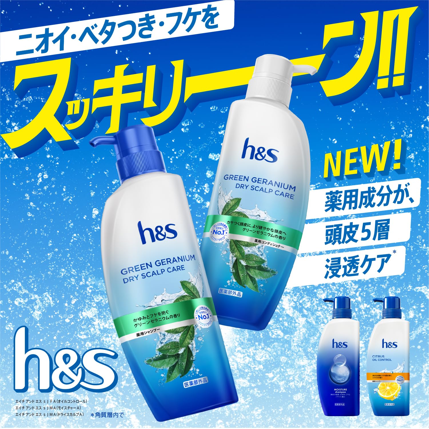 h&amp;s Green Geranium Shampoo 330g for Dry Scalp Care