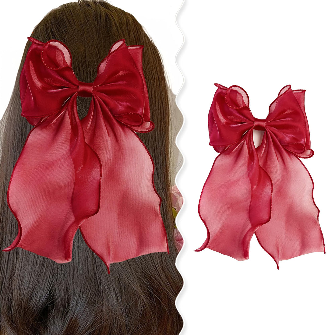 G Triger Sheer Ribbon Hair Clip Red for Lolita and Gothic Styles