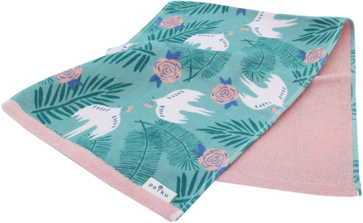 Marushin Polku Face Towel Cute Turtle Dove 100% Cotton Soft and Fluffy