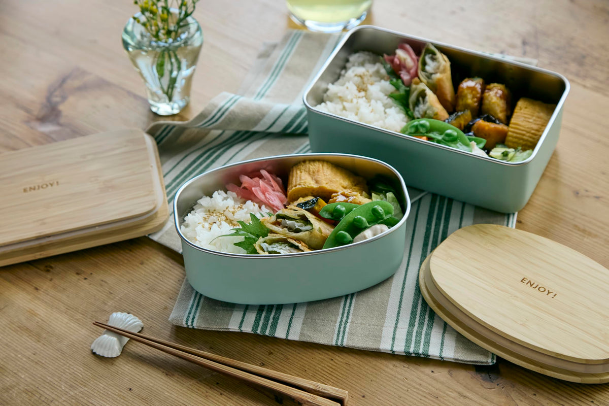 nonoji Stainless Steel Oval Lunch Box with Wooden Lid