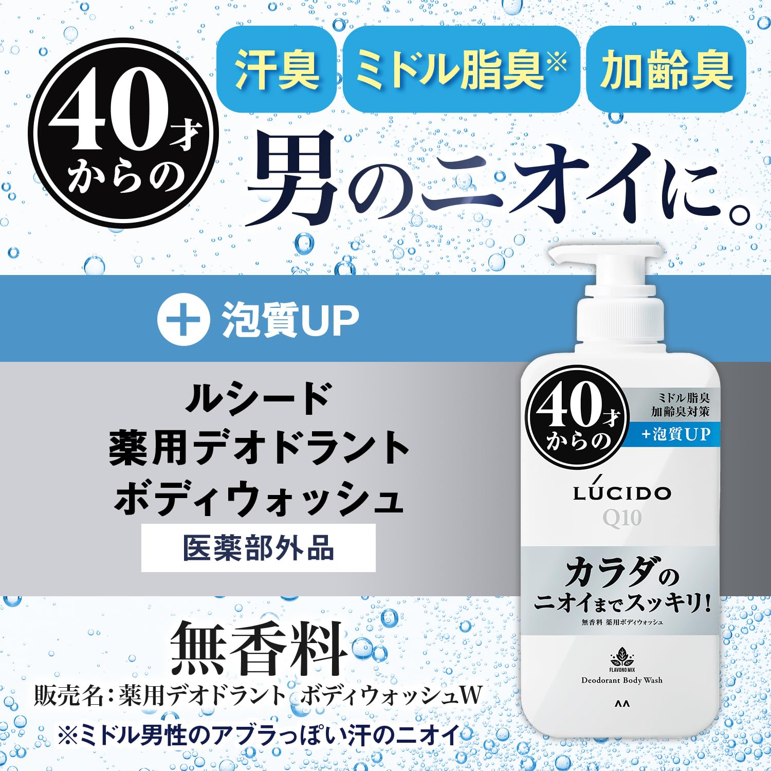 LUCIDO Fragrance-Free Deodorant Body Wash 450ml for Men