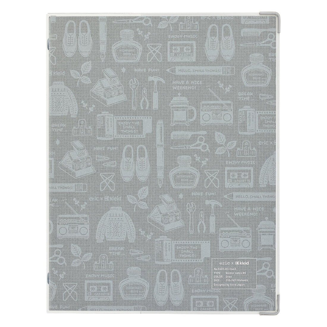 Kleid eric × Kleid Binder Notebook A5 2 mm Grid, 8-Hole, Gray 8601-03