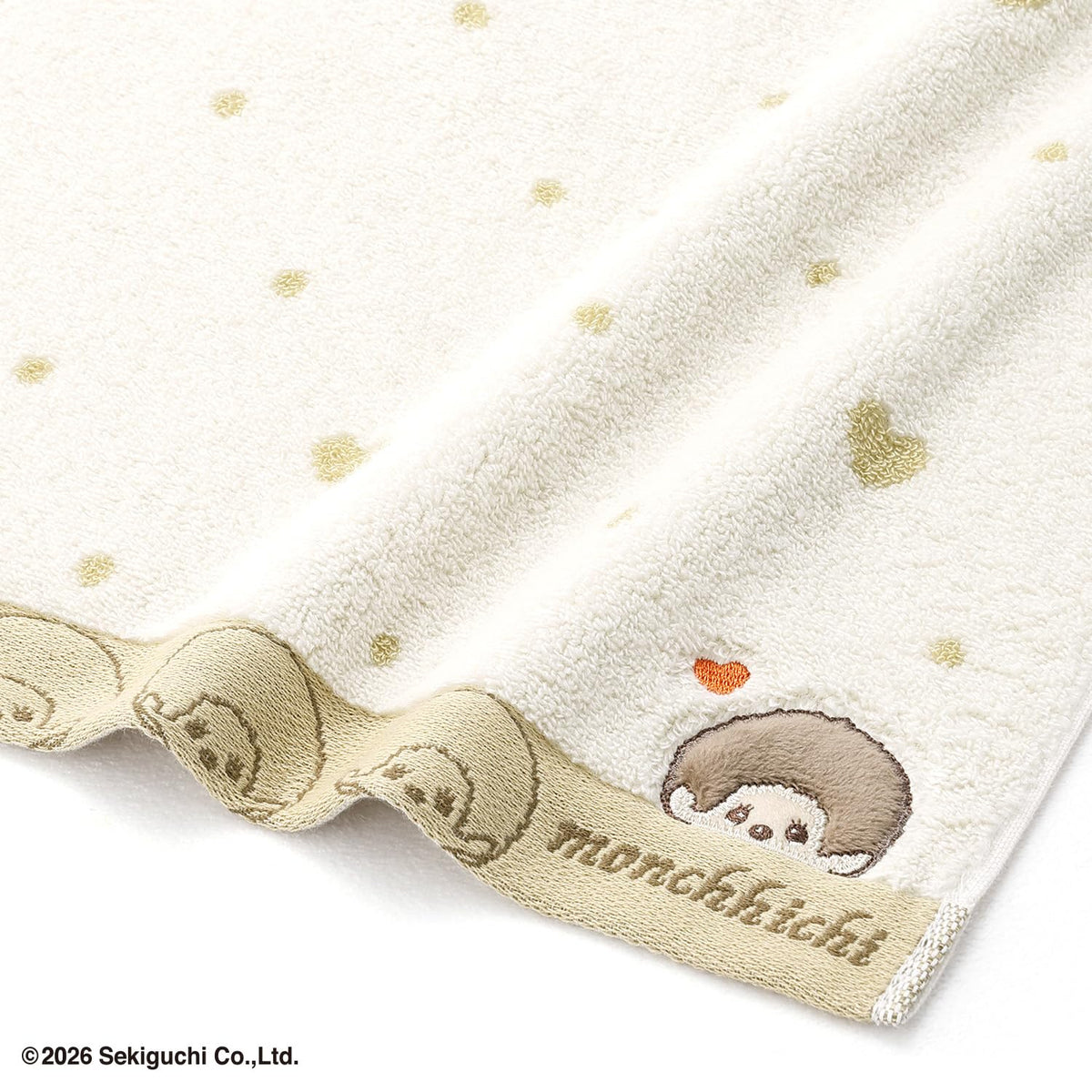Monchhichi Dot Heart Face Towel Ivory 34x80cm Cute Design