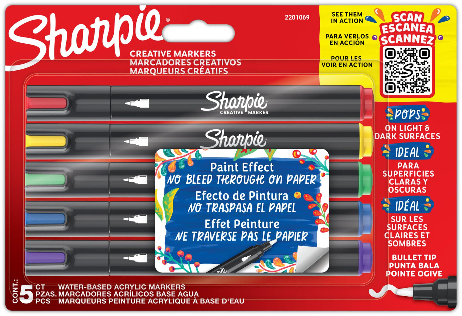 Sharpie Acrylic Marker Set 5 Colors Water-Based Ink