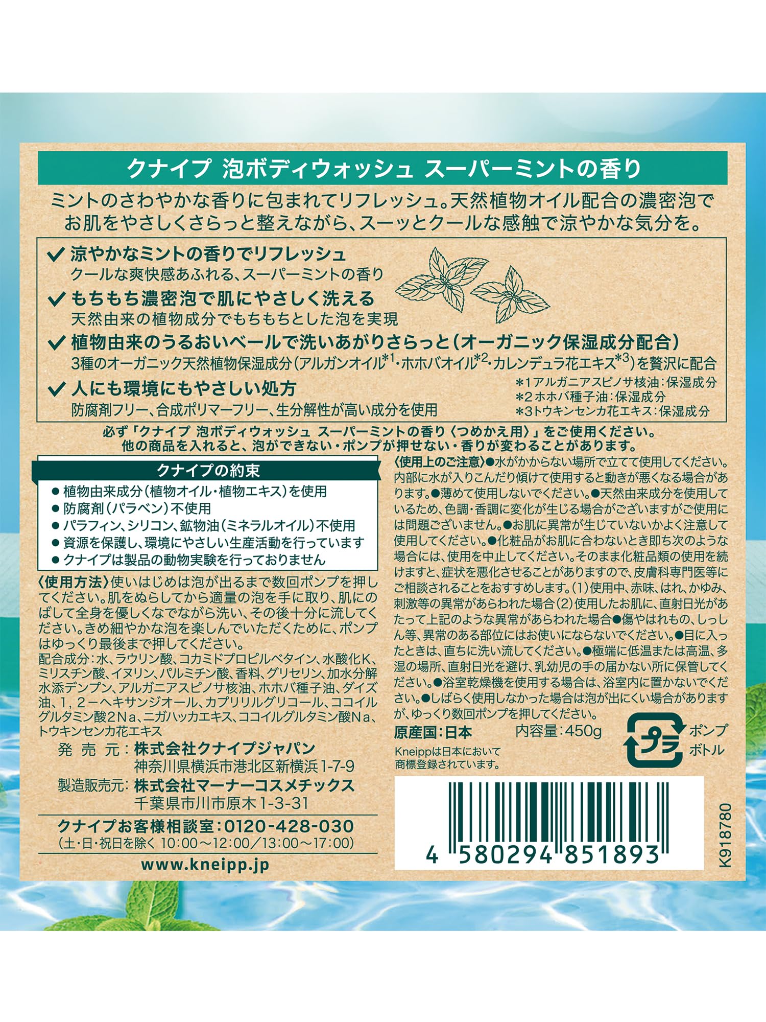 Kneipp Foaming Body Wash Super Mint 450g