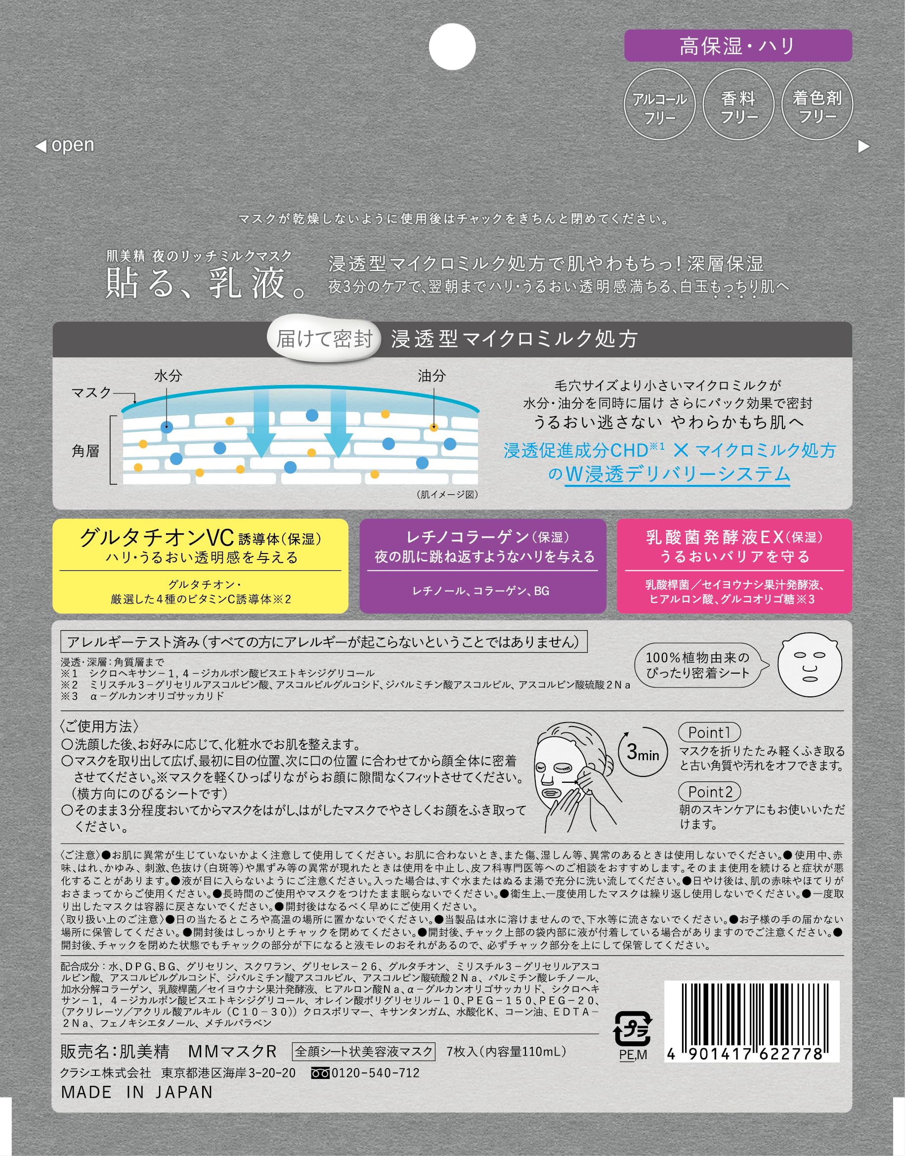 Hadabisei Rich Milk Mask 7 Sheets for Japanese Skincare
