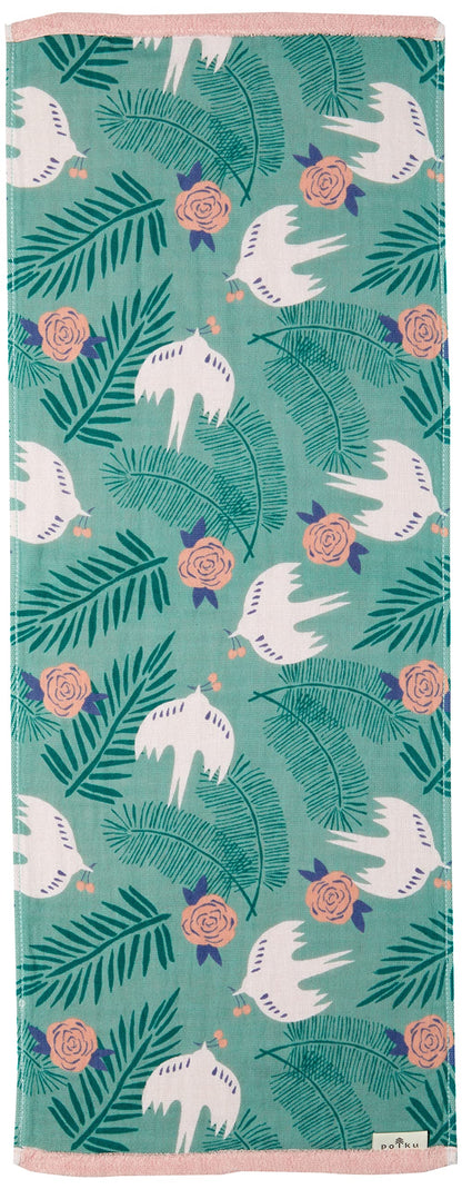Marushin Polku Face Towel Cute Turtle Dove 100% Cotton Soft and Fluffy