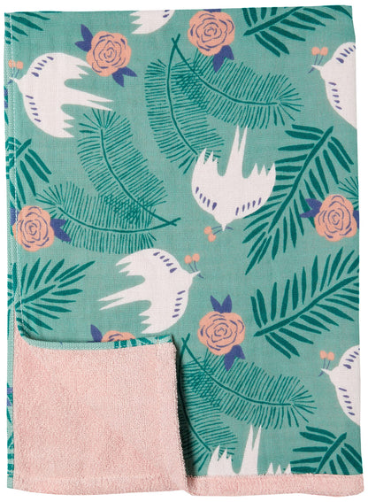 Marushin Polku Face Towel Cute Turtle Dove 100% Cotton Soft and Fluffy
