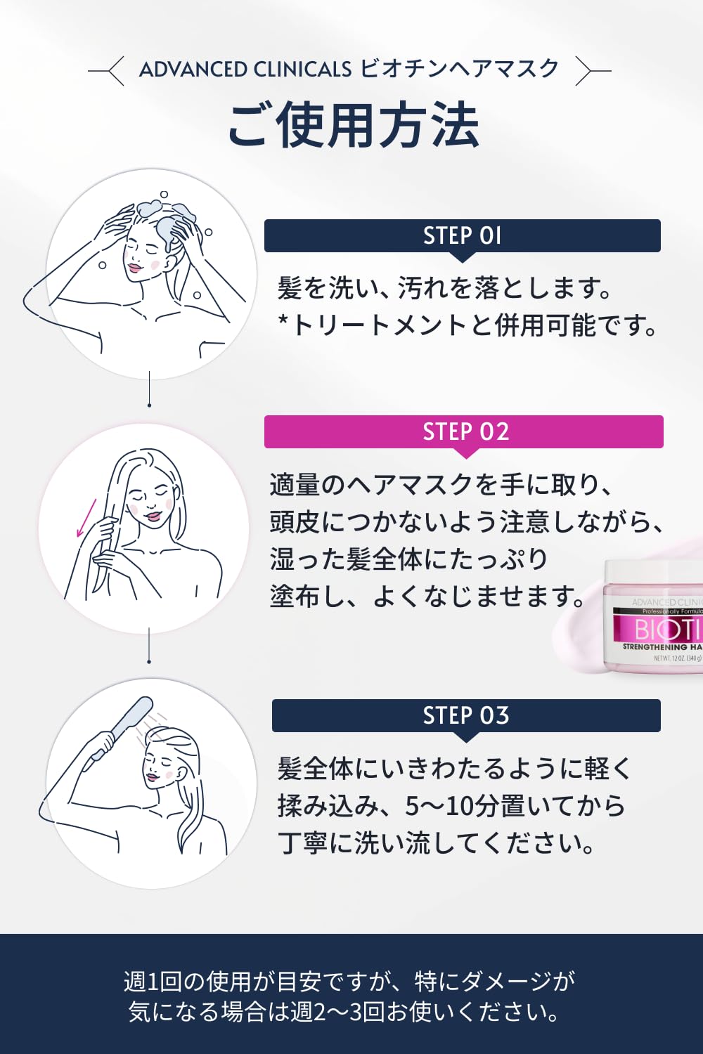 Advanced Clinicals Biotin Hair Mask 340g Set of 2 for Japanese Hair Care