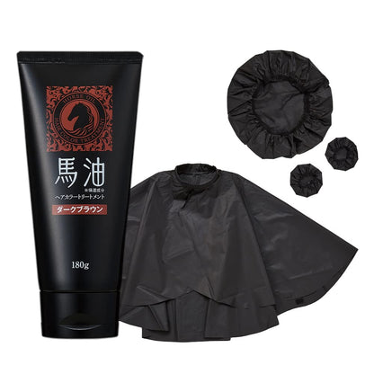 Aimedia Horse Oil Hair Color Treatment with Dyeing Cape, Dark Brown, 180g