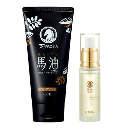 Aimedia Horse Oil Hair Color Treatment + Hair Essence 180g + 30ml Light Brown Hair Color Essence Leave-in Treatment Hair Oil Made in Japan Procia Moisturizing Ingredients Frizz Care Ingredients Color Keep Shine Hair Care Gray Hair
