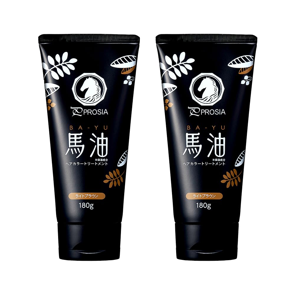 Aimedia Horse Oil Hair Color Treatment Light Brown Set of 2 Made in Japan Gray Hair Dye 180g PROSIA Moisturizing Ingredients Additive-Free Formula Curl Care Ingredients Included