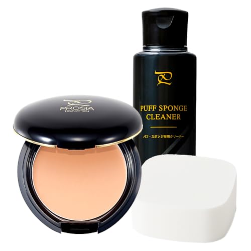 Aimedia Procia Foundation + Puff Cleaner Cream Foundation Pink Ocher Puff &amp; Sponge Specialized Detergent Made in Japan Procia Foundation Emulsion Moisture Shine Glossy Skin High Coverage Cosmetics