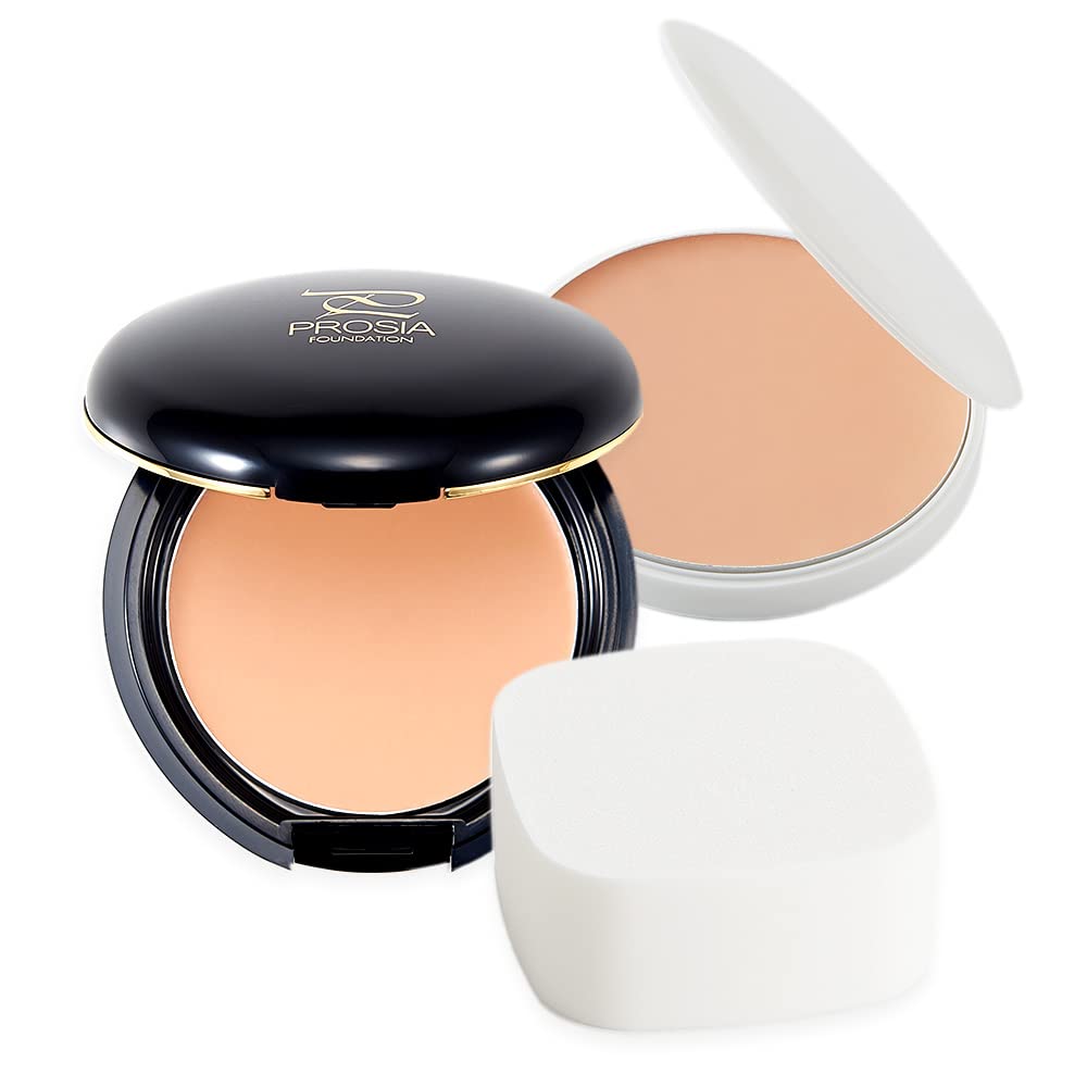 Aimedia Cream Foundation Main Body + Refill Set with Refill Pink Ocher Emulsion Procia Foundation Moisture Radiance Glossy Skin High Coverage Cosmetics Puff 2 Types Included