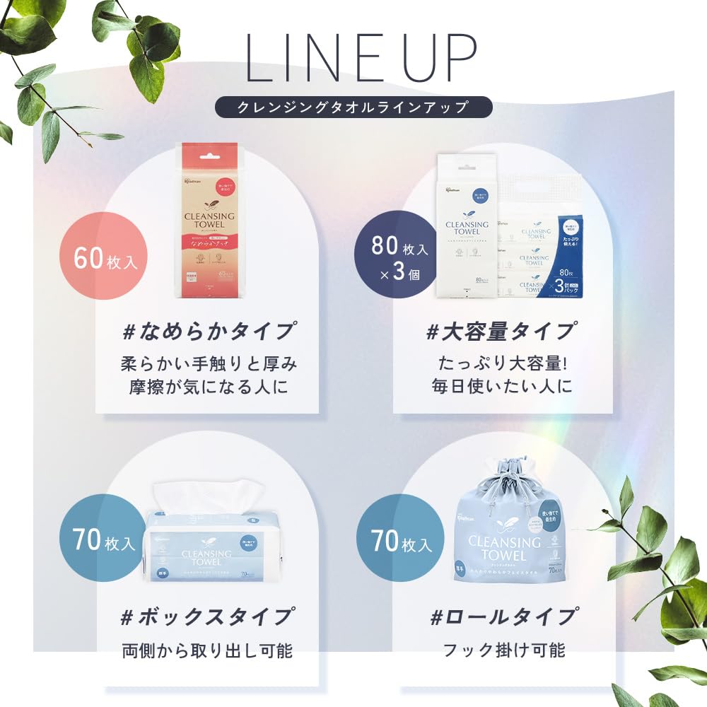 IRIS OHYAMA Cleansing Towels 80 Sheets Pack for Gentle Makeup Removal