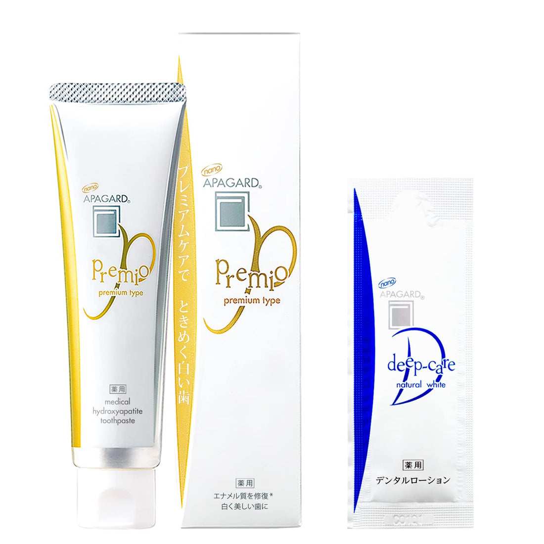 APAGARD Premio 105g Whitening Toothpaste for Stain Removal and Cavity Prevention Premium Type + Includes Deep Care Liquid Toothwash (5ml)