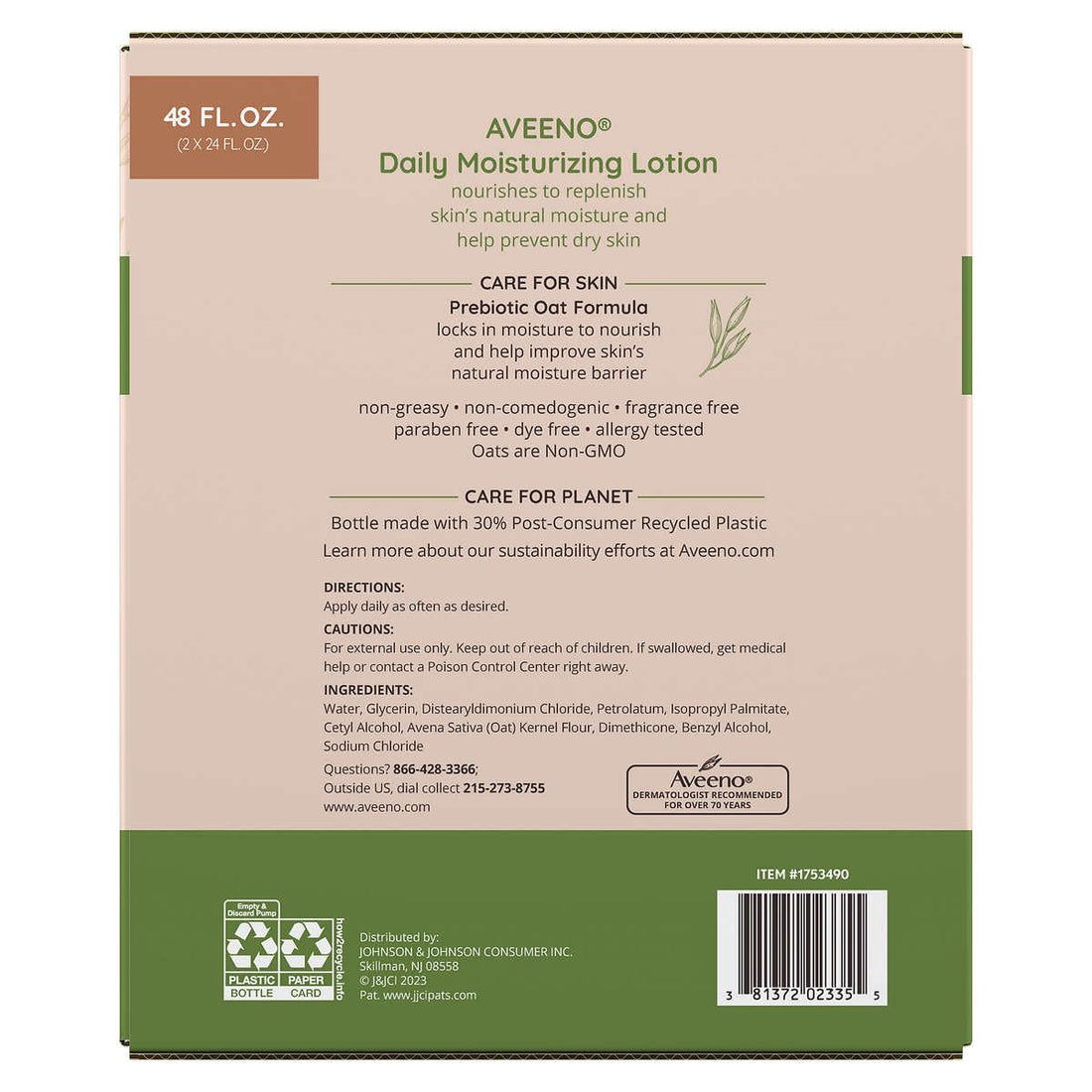 Aveeno Daily Moisturizing Body Lotion for Dry Skin 48 Fl Oz