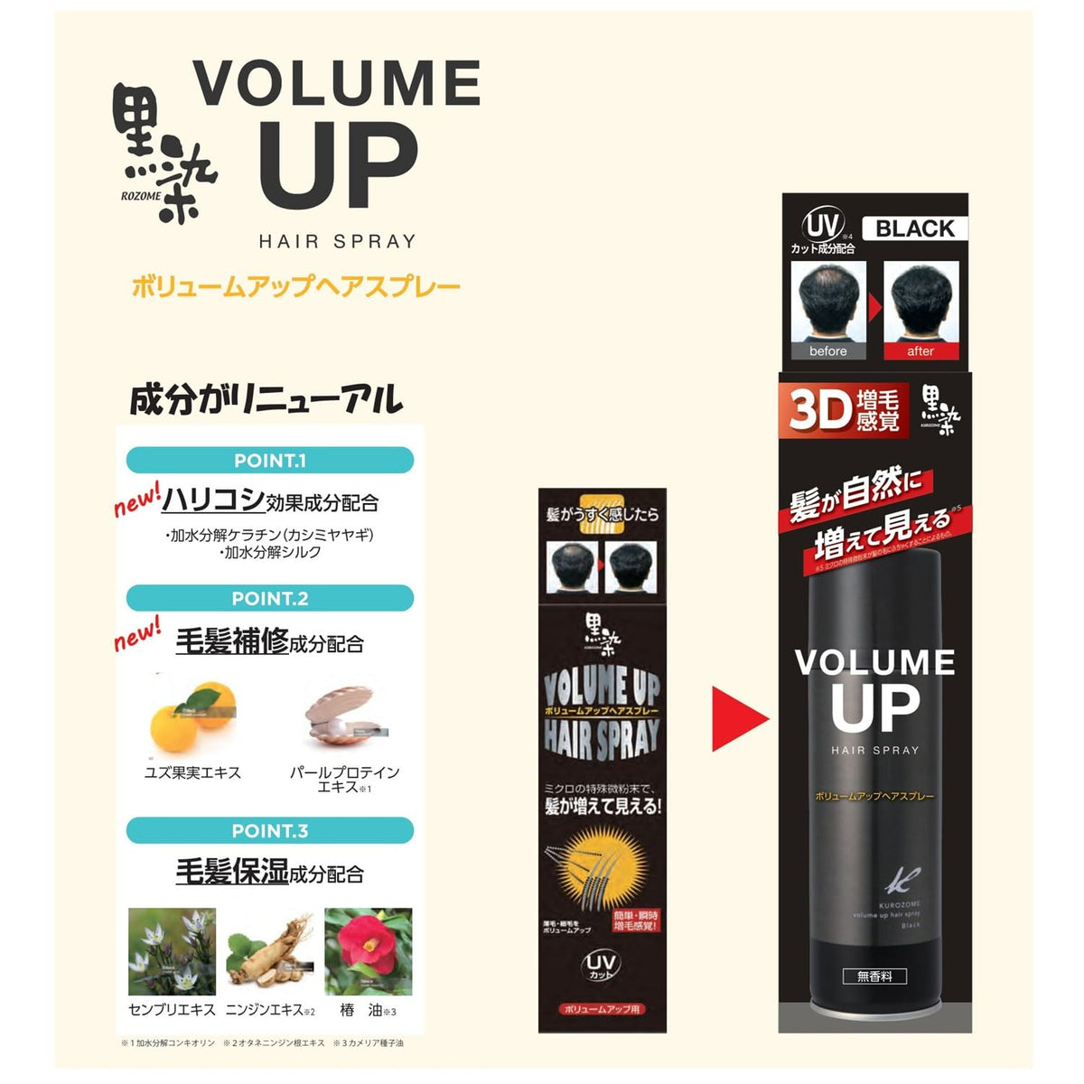 Kurobarahonpo Volume Up Hair Spray 150g for Natural Coverage