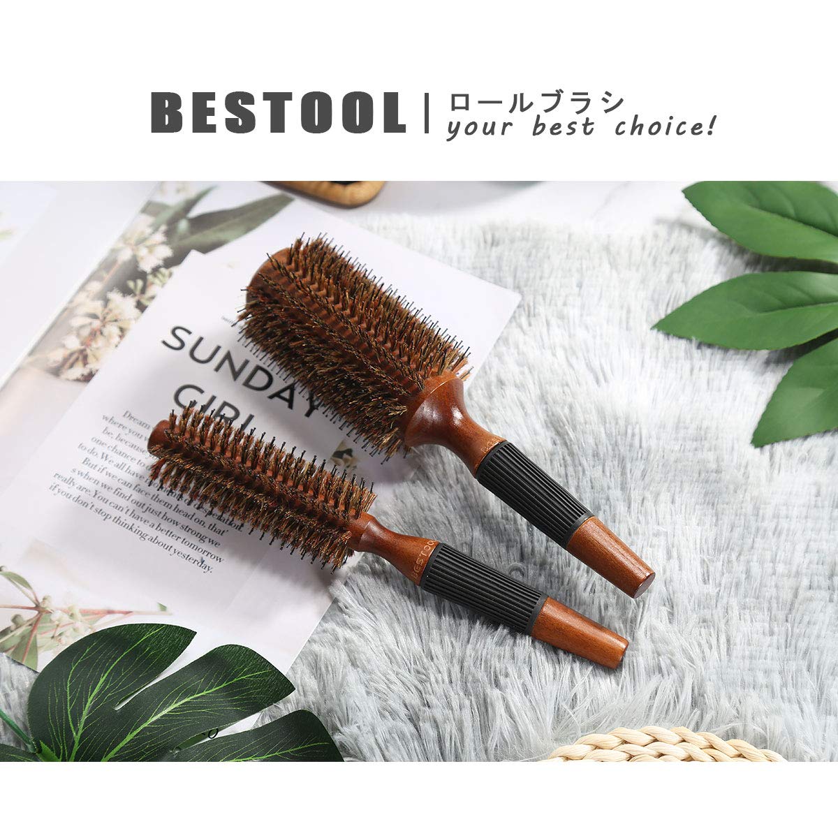 BESTOOL Roll Brush Hair Brush Wooden Comb for Hair Care XS
